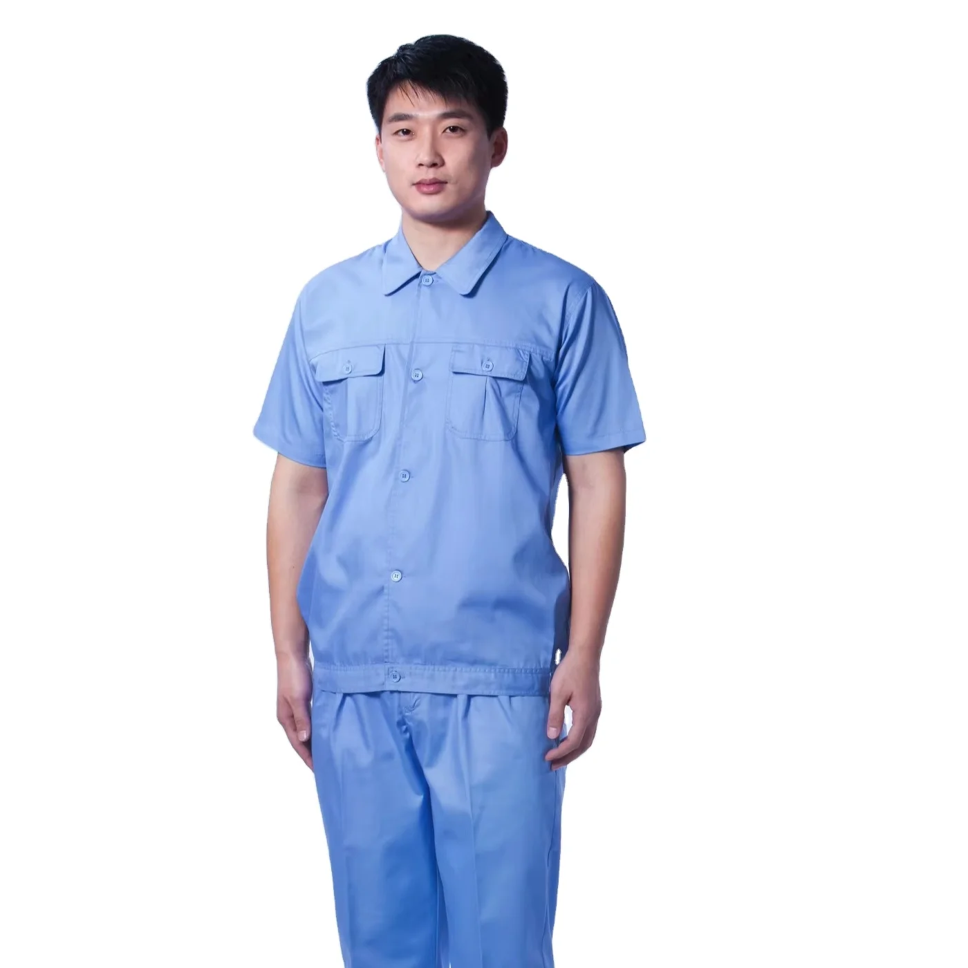 2PCS Customized Logo TC Mechanic Shirt Work Clothing Jacket And Pants Workwear Sets Short Sleeve Antistatic ESD Labor Uniforms