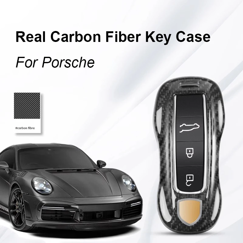 

For Porsche Cayenne Panamera Macan Taycan 718 Cayman Boxster 911 Car Real Carbon Fiber Key Case Front Rear Closure Cover