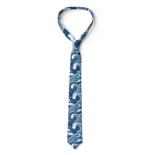 Imagen 2 del producto Corbatas con estampado de ondas ukiyo-e japonesas para hombres y mujeres, arte Retro, accesorios de poliéster de 8cm de ancho, corbatas de regalo de fiesta de boda para adultos