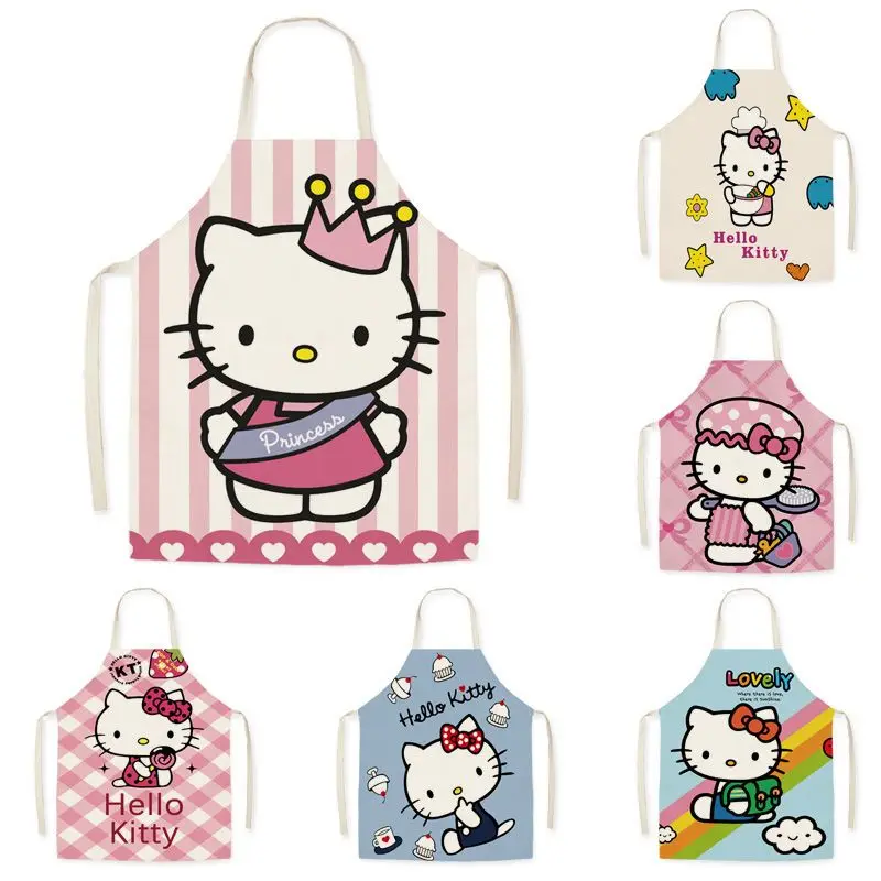 

New Sanrio Hello Kitty Cute Adult Cartoon TK Sleeveless Apron Cute Kawaii Kitchen Cooking Fabric Home Furnishing Universal Apron