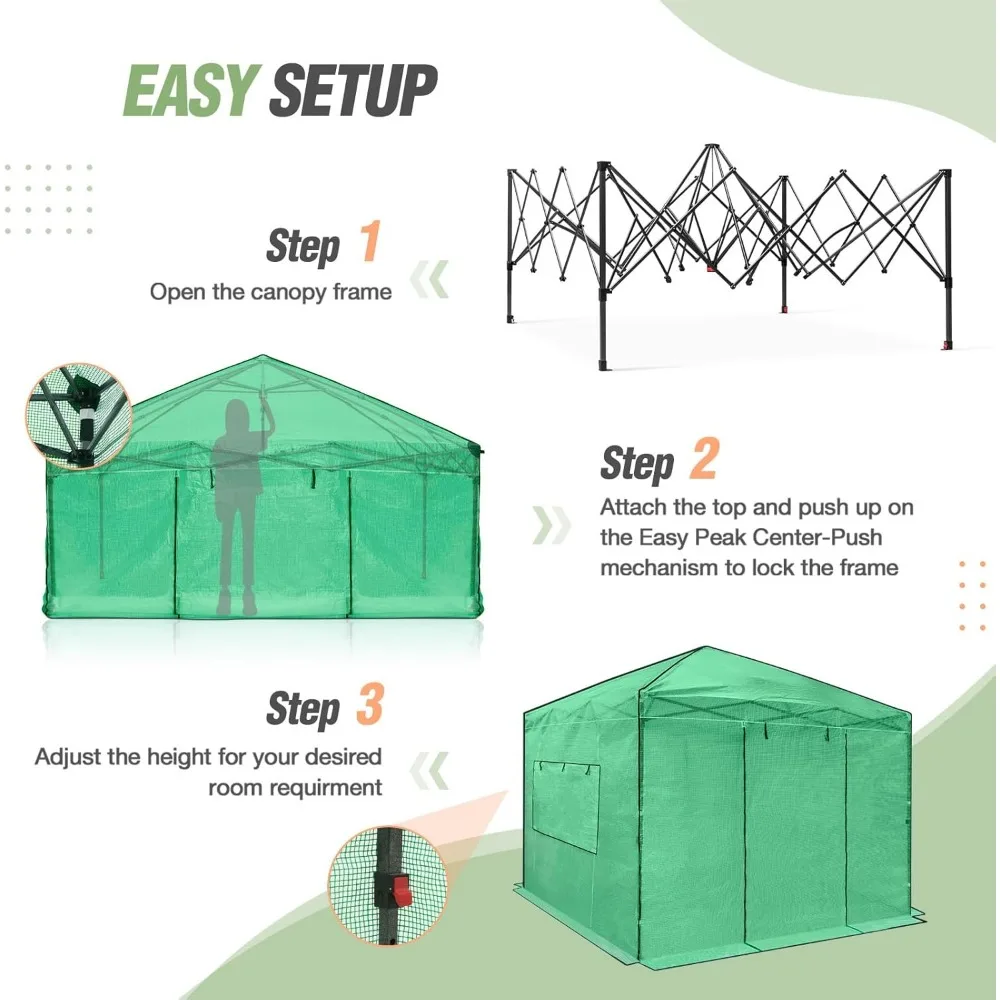 10x10 tragbares begehbares Gewächshaus, Pop-up-Gewächshaus im Innen garten, Türen und Fenster mit Reiß verschluss, Abdeckung, gr