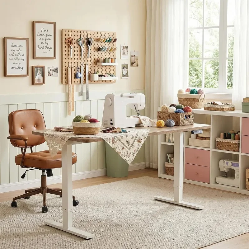 Electric Adjustable Sewing Table 63x24 Workbench Adjustable Height Ergonomic Worktable for Garage Craft Desk Spacious Desk