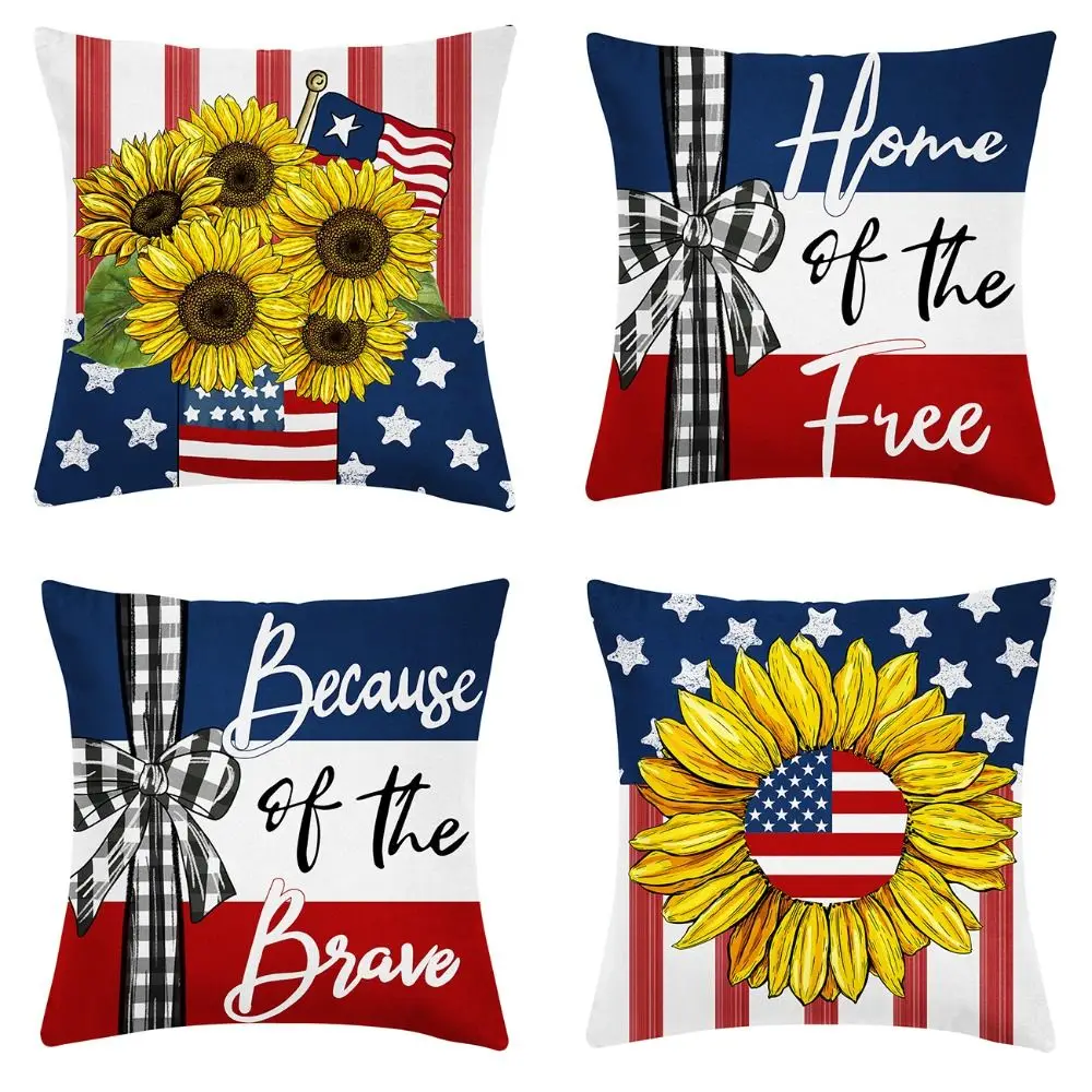 Fashion Short Velvet Independence Day Print Good-looking Soft Cushion Case Wear-resistant Durable Pillowcase Home