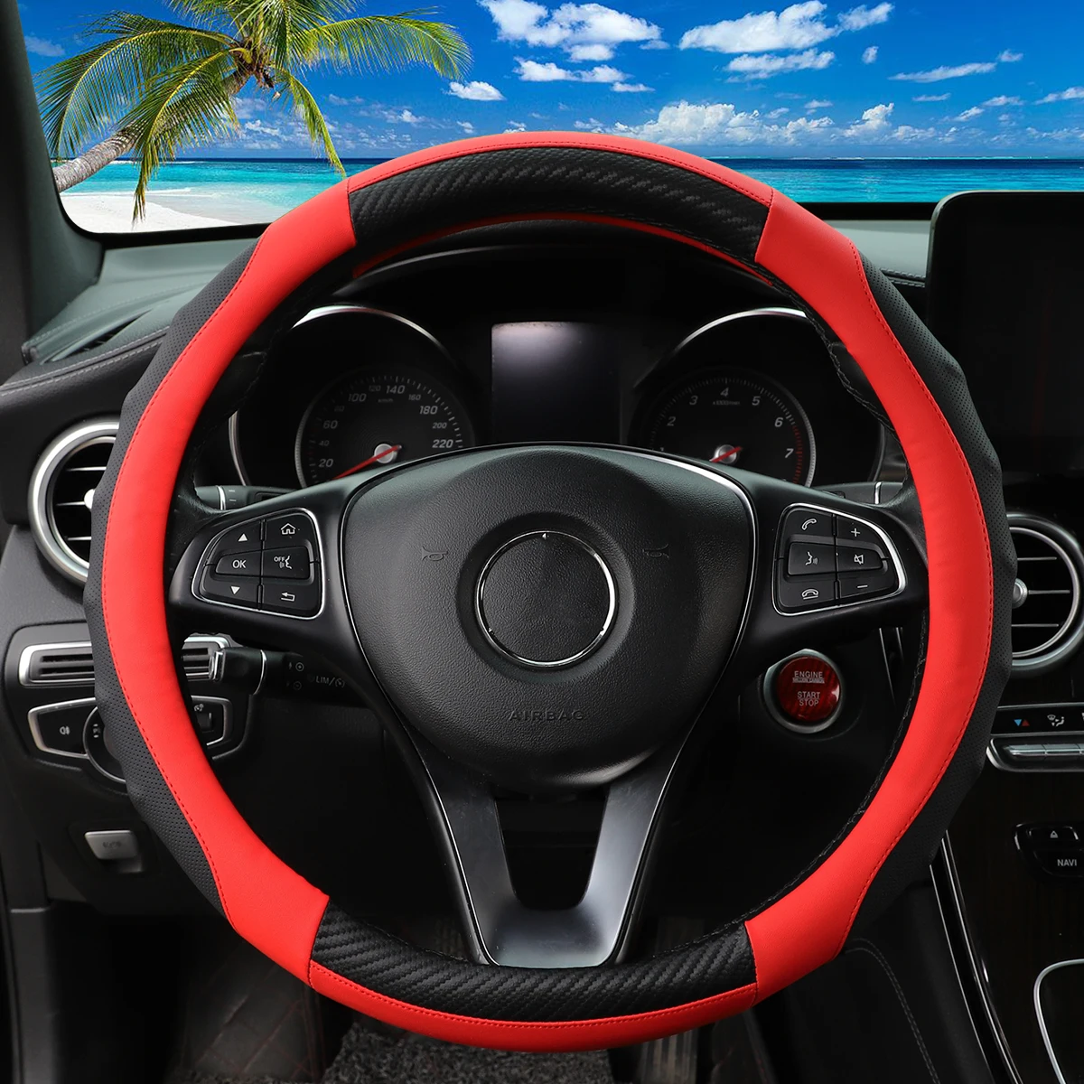 1 carbon fiber PU leather stereo massage with inner ring car steering wheel cover suitable for 14.5-1 automotive supplies