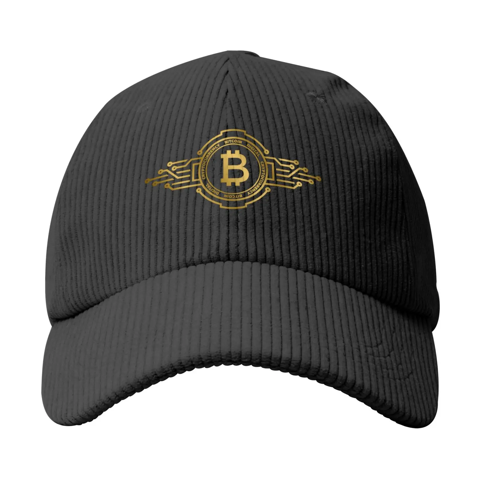 Bitcoin Crypto Currency Traders Gold Coin Print Baseball Cap Corduroy Adjustable Trucker Hats for Men Women Snapback Closure Hat