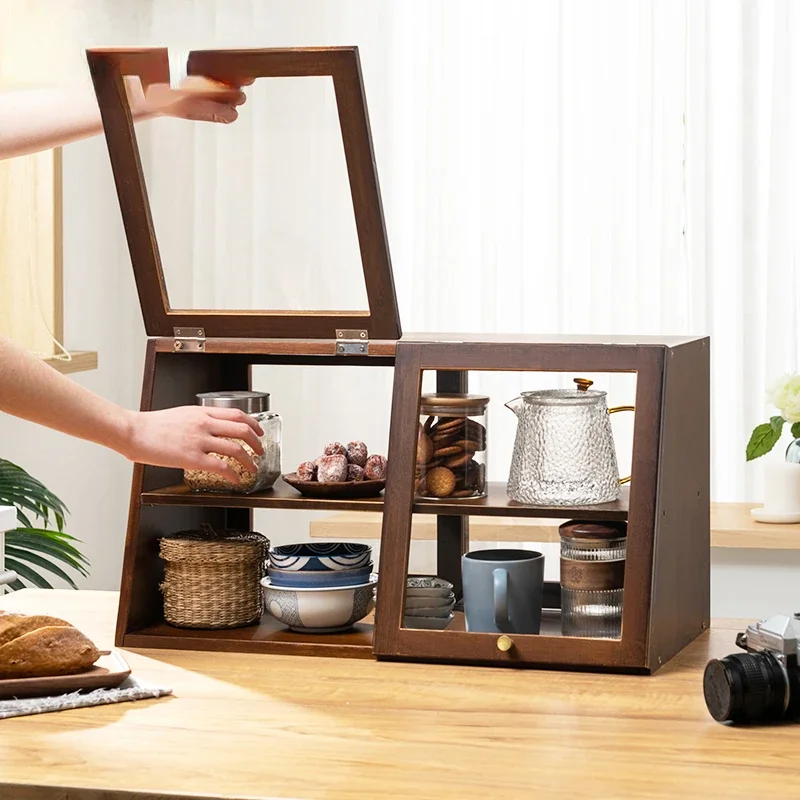 Dinner side cabinet, solid wood tabletop, small bowl cabinet, storage cabinet, household kitchen storage rack, countertop