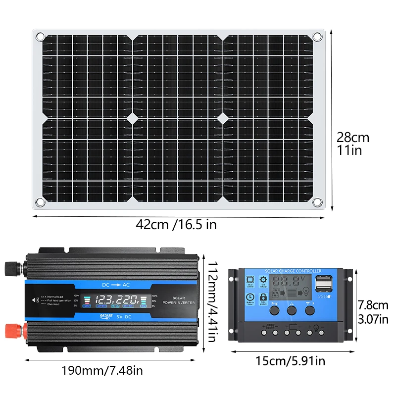 All-in-one 600W Solar Panel Set 5000W Inverter 100A Charge Controller DC12V to AC110/220V Solar Generator with Full Accessories