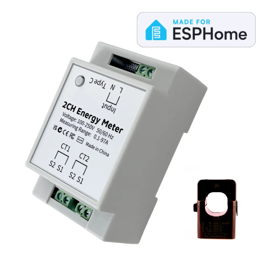 2 CH Energy Meter Made For ESPHome Works With Home Assistant ESP32C3