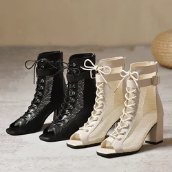 Women's Ankle Boots Autumn New Round Head Mesh Hollow Breathable Metal Head Fashion Low Heel Cool Boots