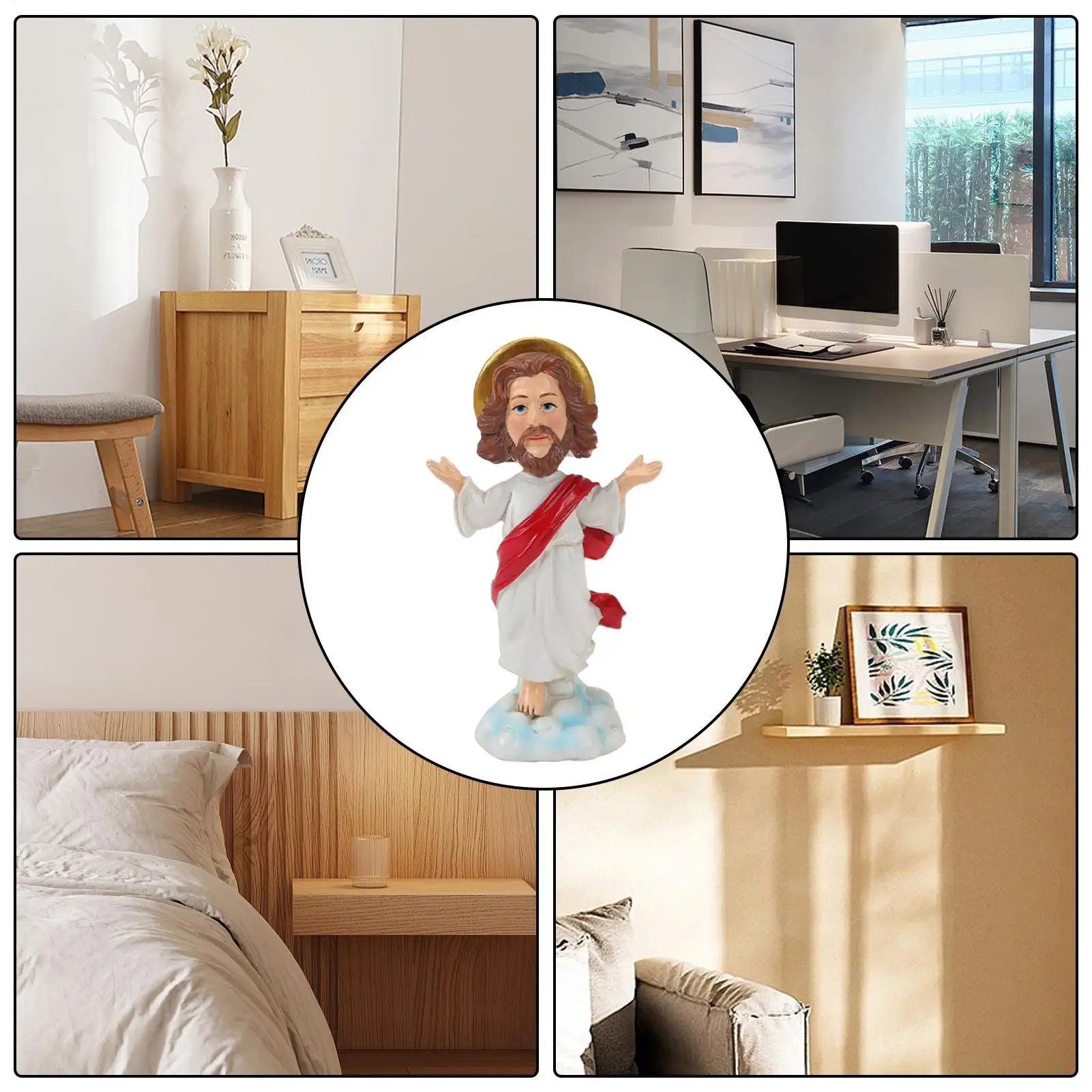 Jesus Bobble Head Ornament Dashboard Resin Religious Statue Bobblehead Decoration Figures Jesus Collection Figurines ornament