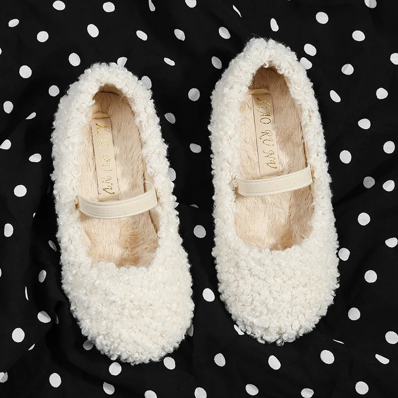 

Winter Children Flat Shoes Furry Warm Kid Casual Shoes Fashion Plush Versatile Soft Comfortable Girl Princess Shoes Elastic Band