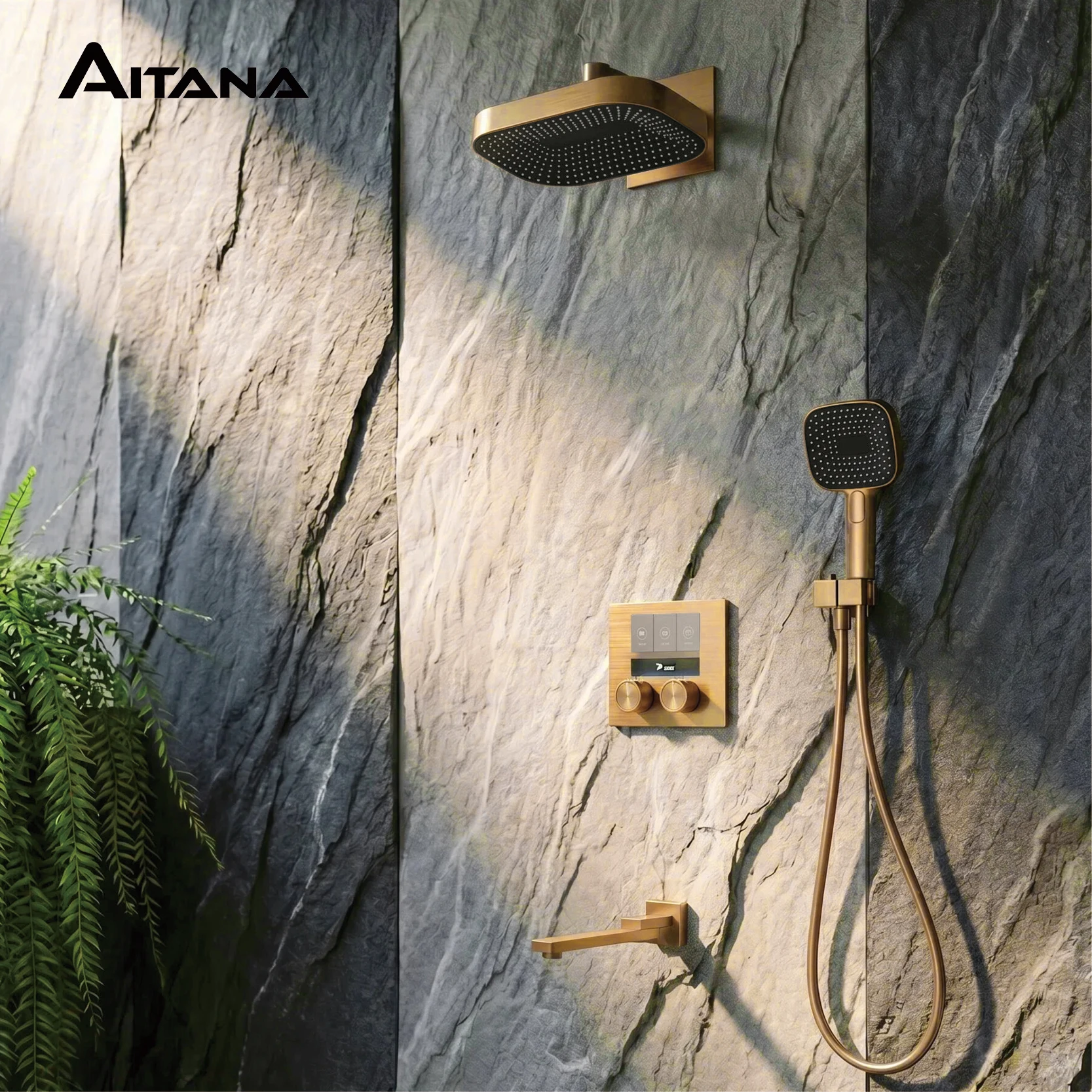 

Brushed Gold Wall Mounted Shower Set 3 Function Hot Cold Water Mixer Tap Rainfall Handheld Brass Bathroom Fixture Accessory