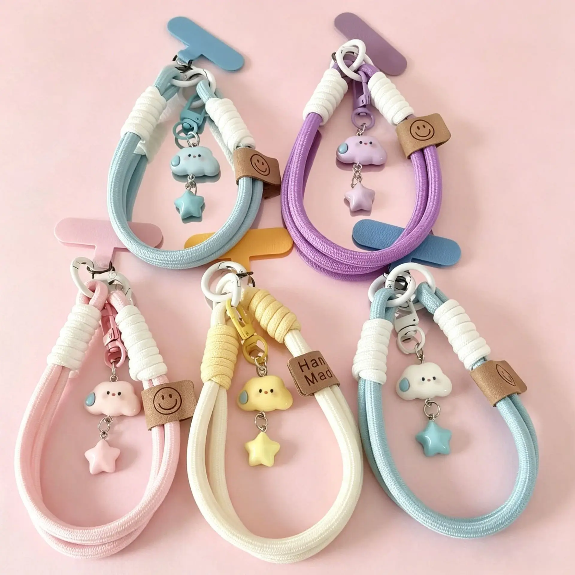 Cute Colourful Clouds Star Mobile Phone Strap Short Wrist Strap Charm Keychain Camera Chain Lanyard Universal Phone Case Lanyard