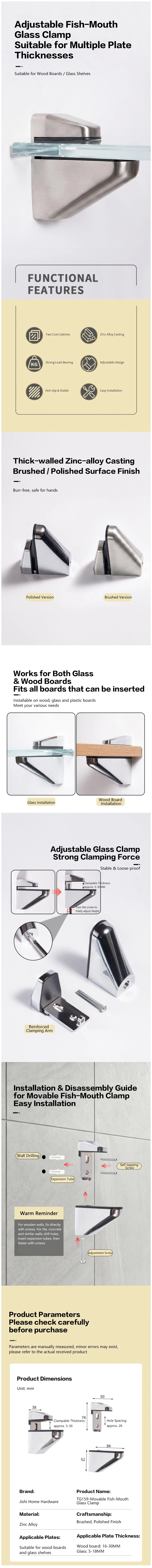 Verstärkte, große F-Clamp mit Fischmaul-Design, verstellbare Glas- und Holzregalhalterung für schwere Schrank- und Wandnischen-Aufbewahrungsregale 265 – Detail 1