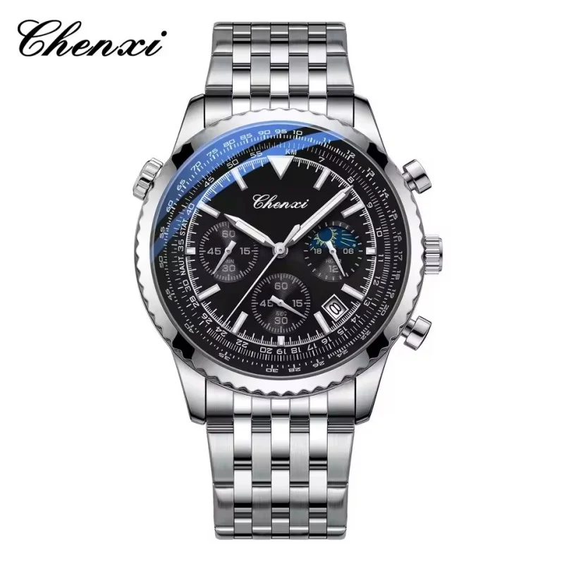

CHENXI 928, модные мужские кварцевые часы, многофункциональный ночник, водостойкий ремешок из нержавеющей стали, мужские повседневные часы с календарем