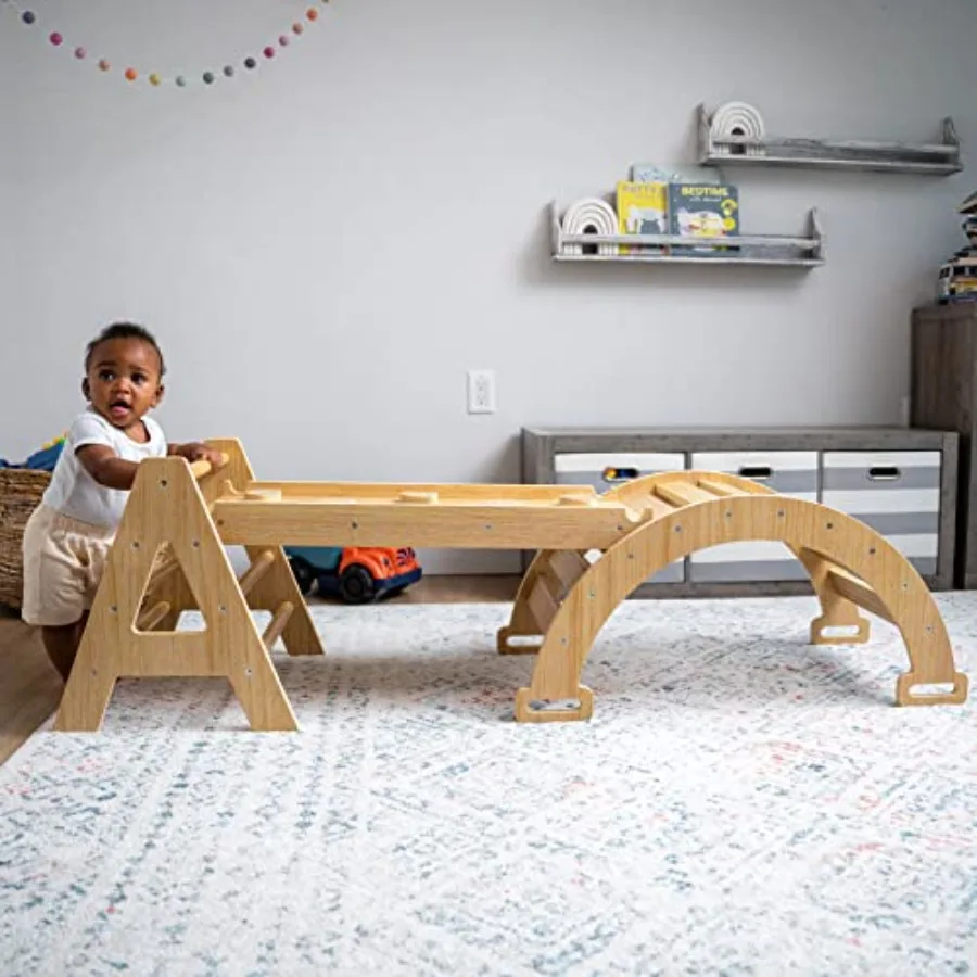 

5-in-1 Montessori Climbing Set - Baby Climbing Gym - Foldable Triangle Ladder, Rock Climbing Ramp, Arch Climber, Slide, Rocker -