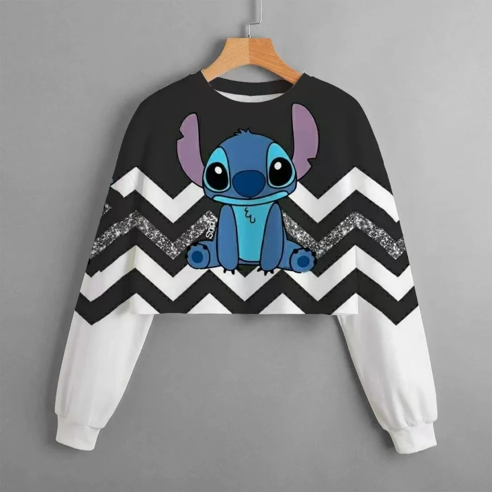 2024 Casual New Autumn and Winter Disney Children's Clothing Print Girls Short Hoodie Sweater Stitch Comfortable and Cute Top