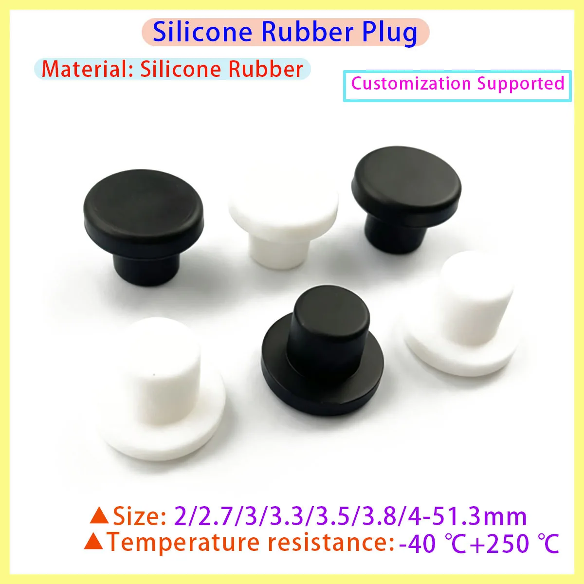 Black and White Silicone Rubber Solid Sealing Plug 2mm To 14mm Hole Cover T-shaped Sealing End Cover