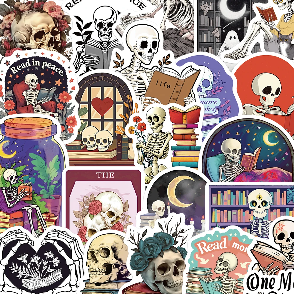 

50PCS Terror Skull Book Stickers Gothic Read Decals For Laptop Skateboards Refrigerator Notebook Guitar Retro Style Stickers