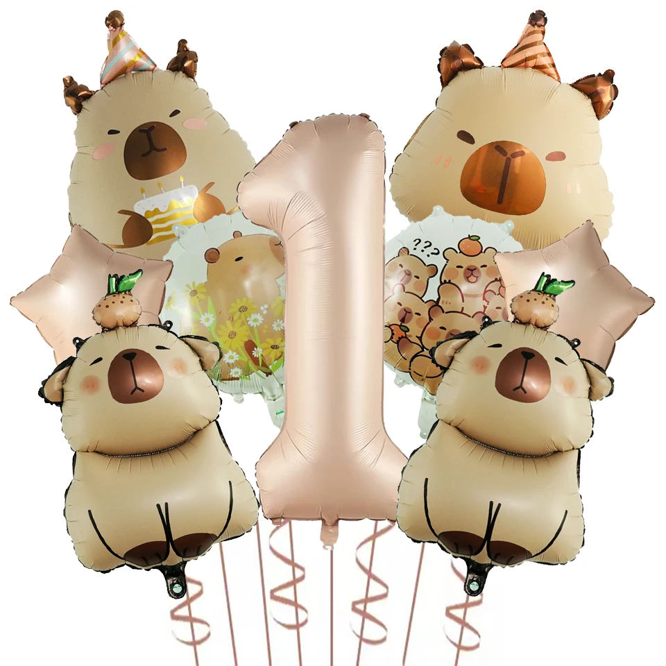 9 Stück Capybara-Themenballon 40 Zoll Karamell Nummer 1-9 Geburtstagsballon-Set Cartoon Tier Party Dekoration Babyparty Luftballons