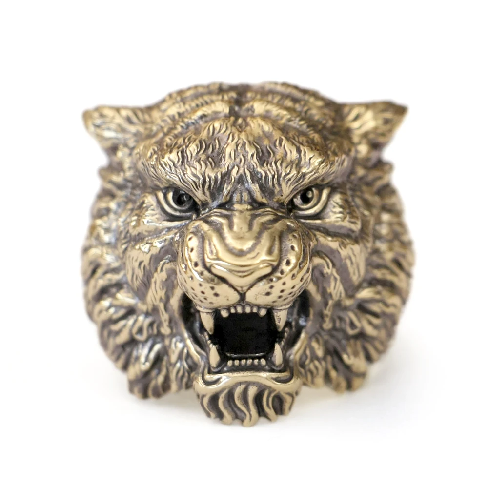 Huge Brass Tiger of King Punk Ring Animal Jewelry BK466 Open US Size 8~15