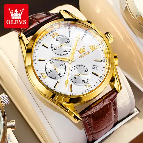 OLEVS moda casual orologi da uomo luminosi cronografo orologio al quarzo per uomo cinturino in pelle data orologio da polso di marca originale
