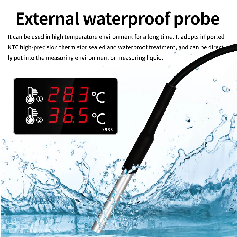 tools Pool Thermometer Large screen wall mounted digital thermometer outdoor with Dual probe external sensor Swimming  room