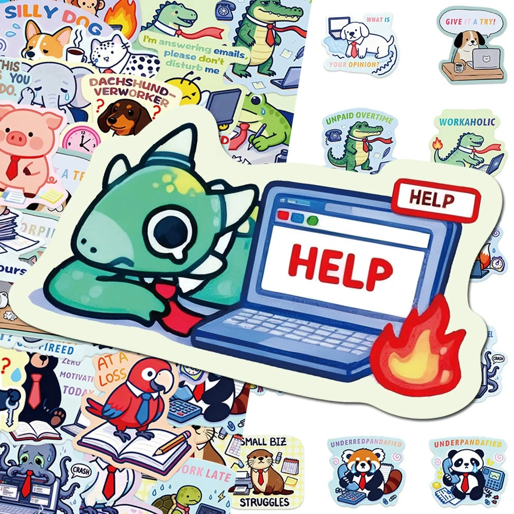 

10/30/50pcs Funny Creative Working animals Cartoon Stickers Cute Graffiti Decals Pack DIY Stationery Luggage Waterproof Sticker