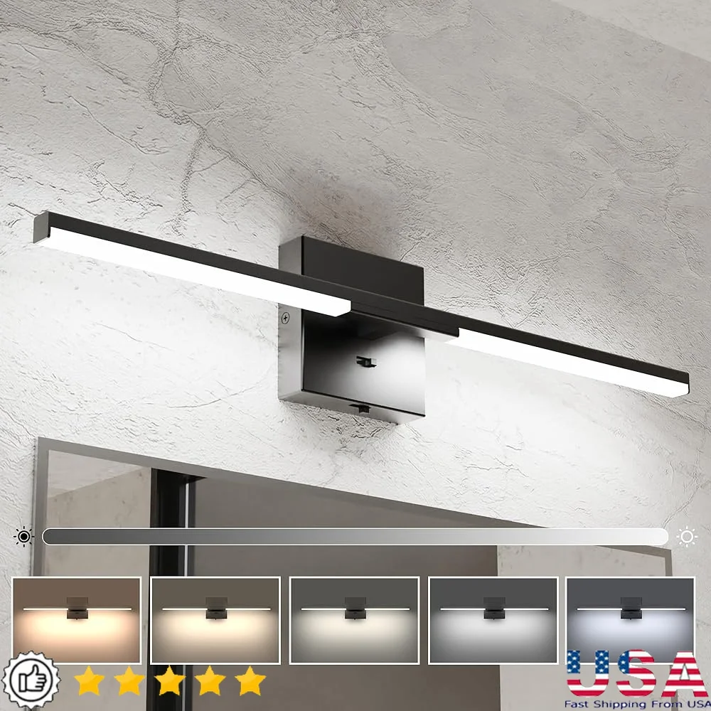 

Dimmable LED Vanity Light Modern Bathroom Fixture Built-in Dimmer 5CCT Adjustable Light Over Mirror 360° Rotatable Design Easy