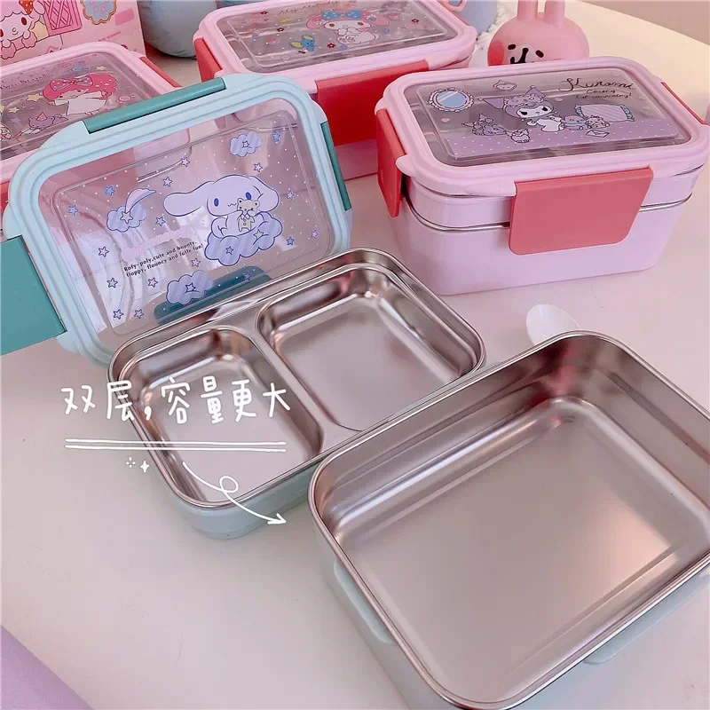 Kawaii Sanrio Mittagessen Box KT Cinnamoroll Mymelody Mikrowelle Versiegelt Doppel Schicht Cartoon Student Lebensmittel Erhaltung Box