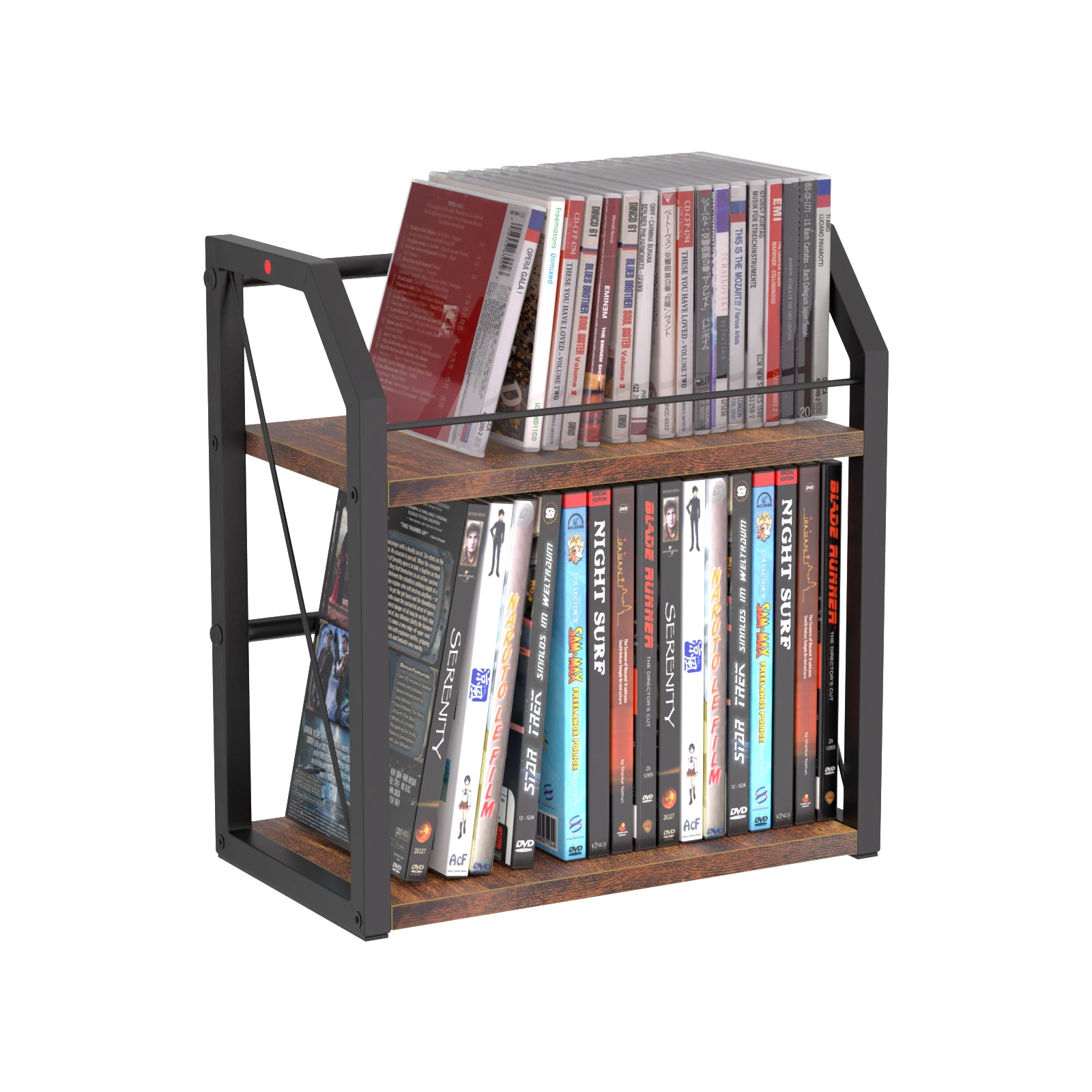 New 2Layer CD+DVD Organizer Rack Iron Wood Display Shelf Space-Saving Storage Display Rack for Movies Music Game Discs CDs DVDs