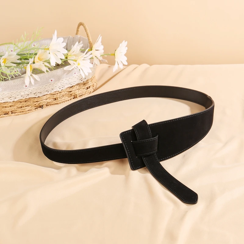 

Fashion Women Suede Cowhide Leather Knot Belt 2024 Genuine Leather Adjustable Tie Waist Belt Without Buckle for Dresses Coats Je