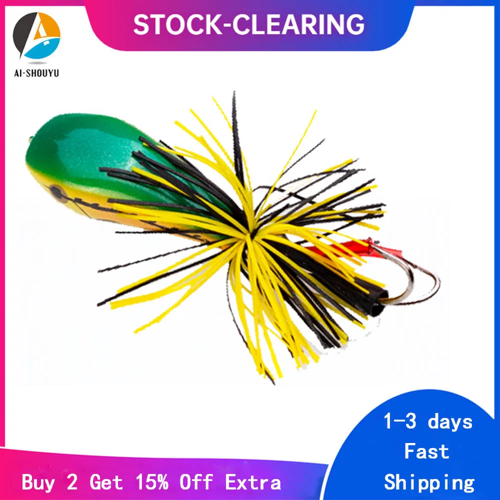 

AI-SHOUYU 1pc NEW Popper Frog Lure 90mm 10g Hard Bass Bait Snakehead Lure Topwater Simulation Hard Fishing Bait Fake Lure