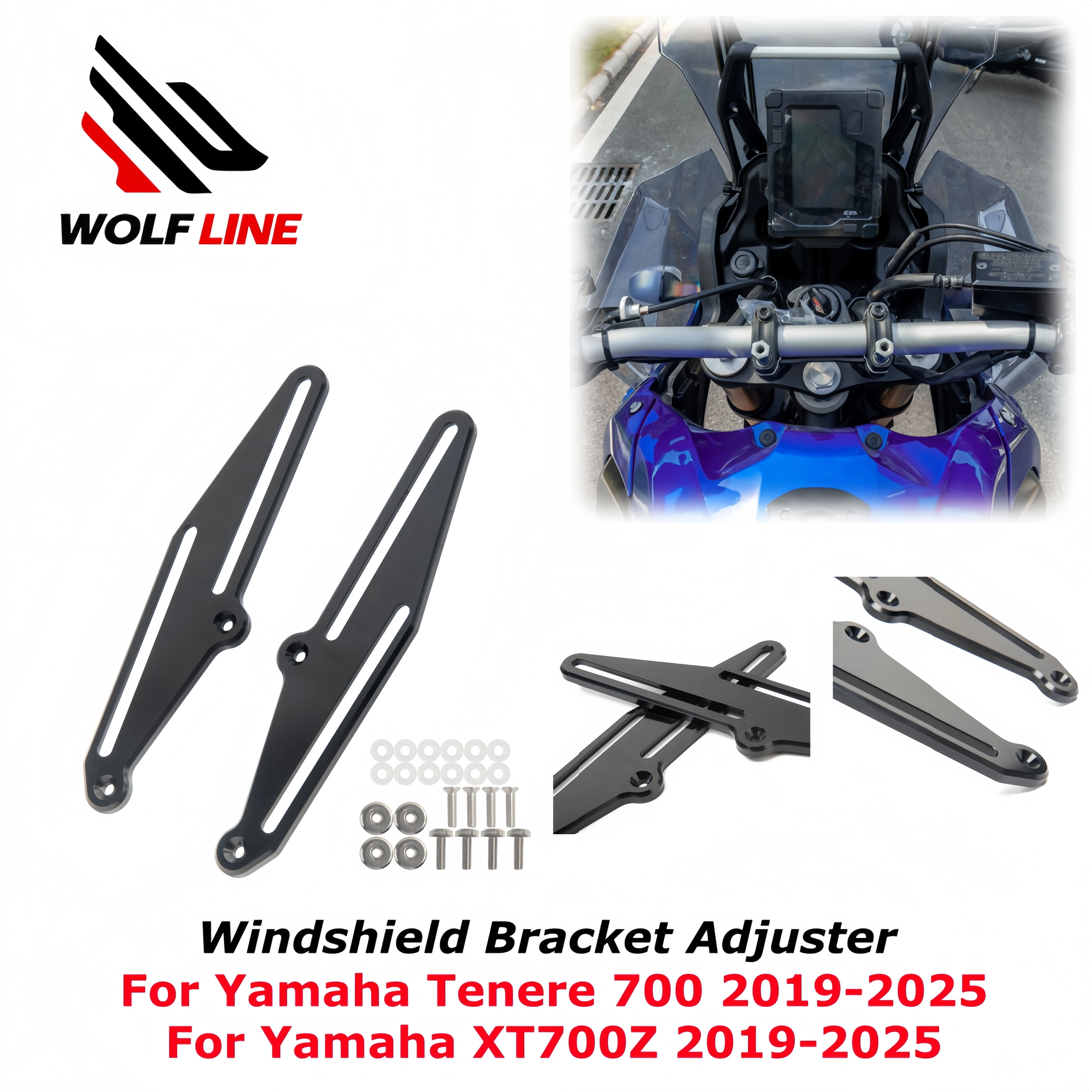 WOLFLINE para Yamaha Tenere 700 ajustador de soporte de parabrisas para Tenere700 XT700Z XTZ 700 soporte de ajustadores de parabrisas 2019-2025
