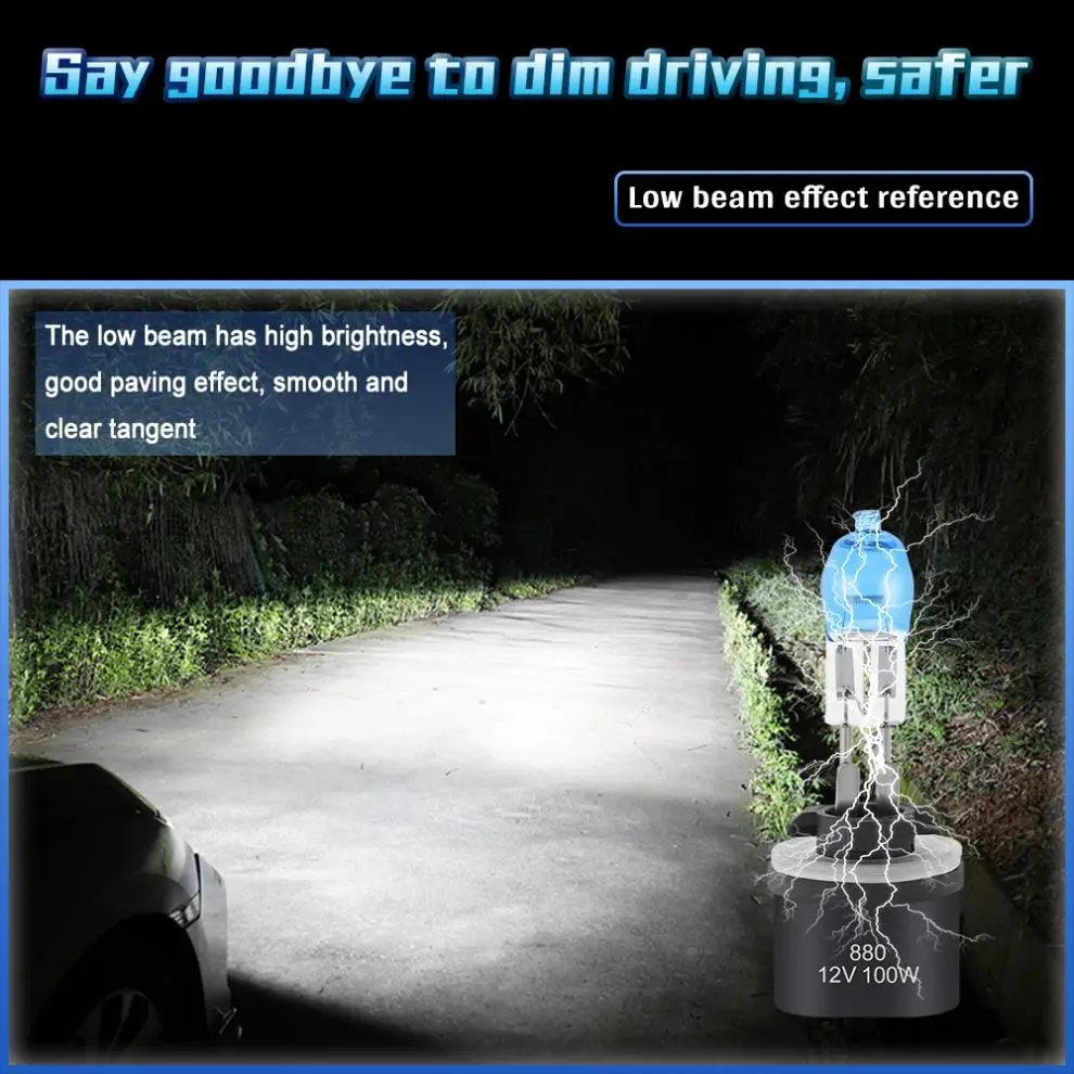 2 قطعة H3/ H7/H9/880/881/9005/9006 100 واط 3000LM 6000 كيلو الضوء الأبيض سيارة HOD مصباح هالوجين السيارات الجبهة العلوي سيارة HOD مصباح هالوجين