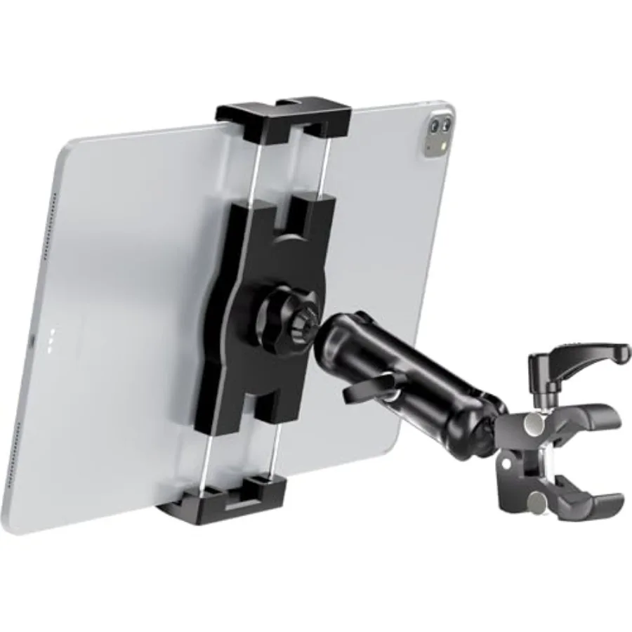 iPad Holder for Microphone Stand, Mic Music Stand Tablet Holder Mount, 360Adjustment Aluminium Alloy Arm Super Crab Clamp, Comp