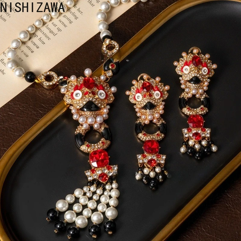 

NISHIZAWA серьги с жемчугом для женщин в китайском стиле, красные винтажные гиперболические украшения, модные легкие роскошные кисточки Aretes De Mujer
