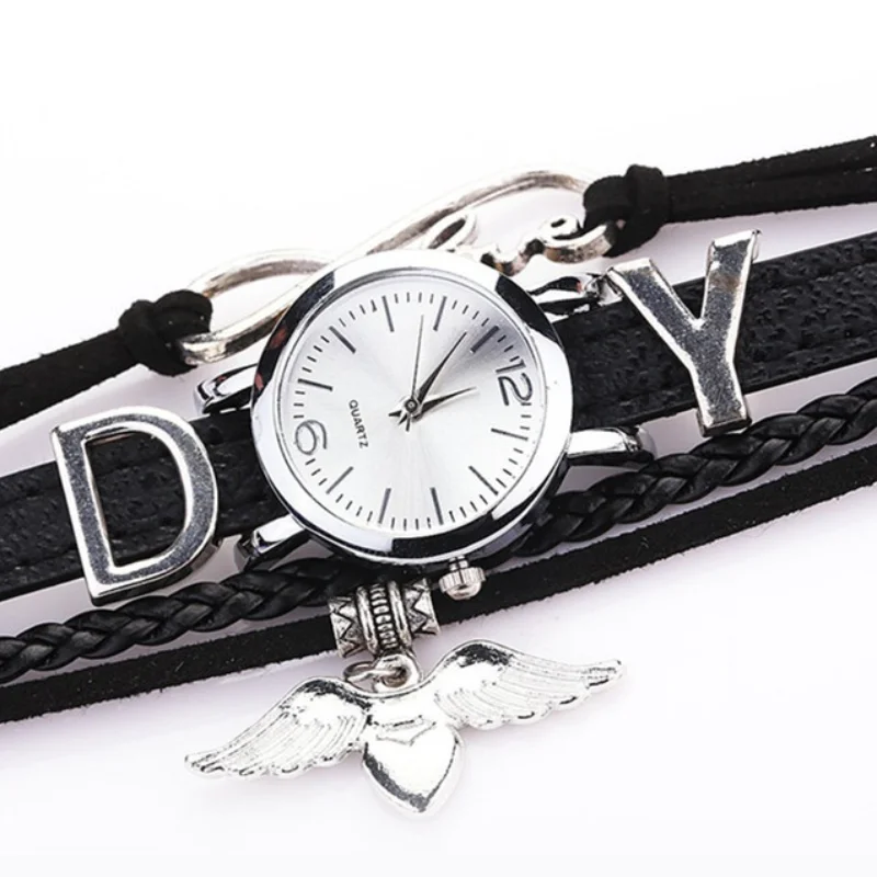 Watch for Women Vintage Elegant Classic Small Dial Bee Pendant Quartz Clock Leather Belt Bracelet Wristwatches Reloj Mujer