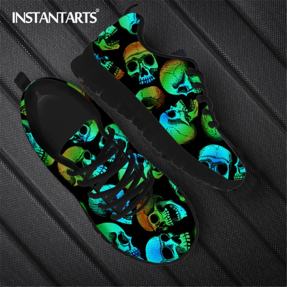 Vintage Gradient Skull Pattern Women Casual Sneaker Lightweight Lace Up Flat Shoes For Ladies Soft Footwear