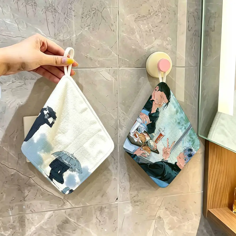 J-Jujutsu K-Kaisen G-Gojo Anime Polyester Cotton Hanging Kitchen Towel, Skin Friendly Hand Wiping Towel For Hotel Cafe Household