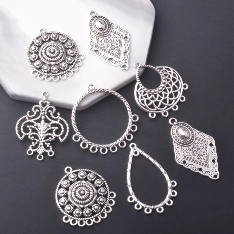 

12pcs/lot Ethnic Alloy many 5 holes Round Earrings Connectors Jewelry Findings Boho Tassel statement Peadant DIY women earrings