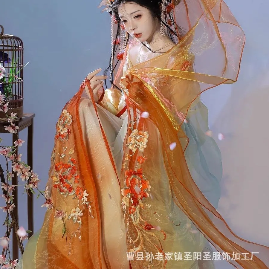 

New Hanfu Heqing Haiyan Heavy Craft Gradient Embroidery Printed Improved Hezi Skirt Large Sleeve Han Element Embroidery