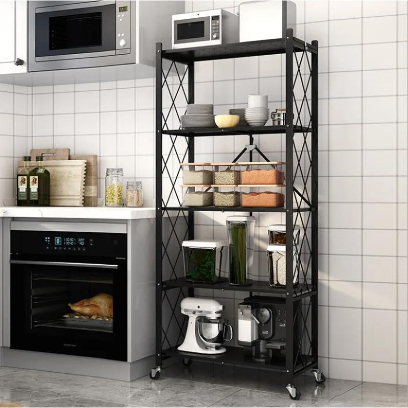Movable Multi-Layer Storage Rack, Kitchen Microwave Stand, No-Install Home Organizer Shelf, Metal Freestanding Utility Cabinet