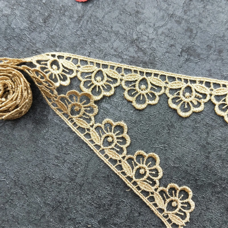 Wedding Dress Beaded Lace Applique, Gold Thread Embroidery, Trim Accessories, Golden Lace Fabric, 5 Yards/Lot