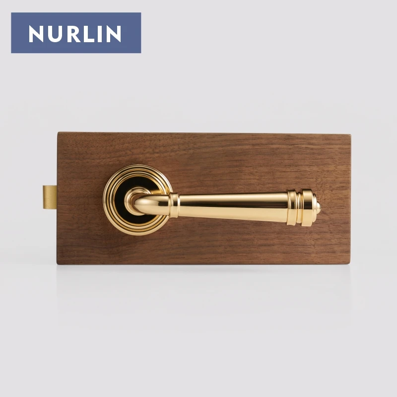 Nurlin Massives Messing, helles Gold, luxuriöser französischer italienischer Stil, für den Innenbereich, Badezimmer, Türgriff, Durchgangs-Gepäckschloss