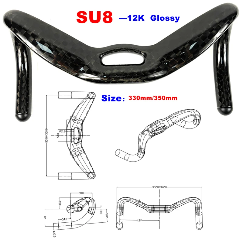 Manillar de Ciclismo de Pista BIKEDOC SU8 de Fibra de Carbono, Manillar Especializado para Competición, Manillar para Bicicleta TT, Fijo, 31.8mm, Deportivo, UCI