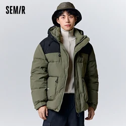 Jaqueta masculina com capuz semir, combinando cores, solta, de deslocamento diário, moda casual, nova marca, inverno, 2023