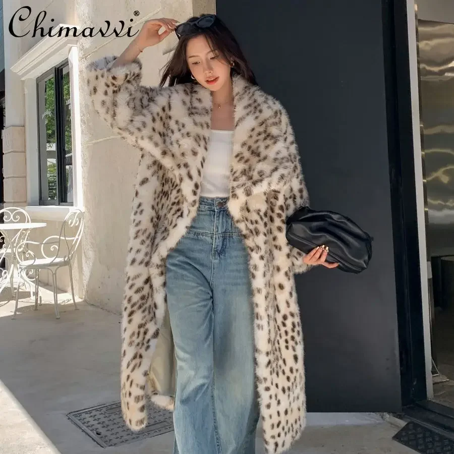 Large Size Fur Jackets Women\'s Fashion Large Lapel Loose Leopard Print Warm Elegant Long Faux Fur Coat 2024 Winter Clothes New