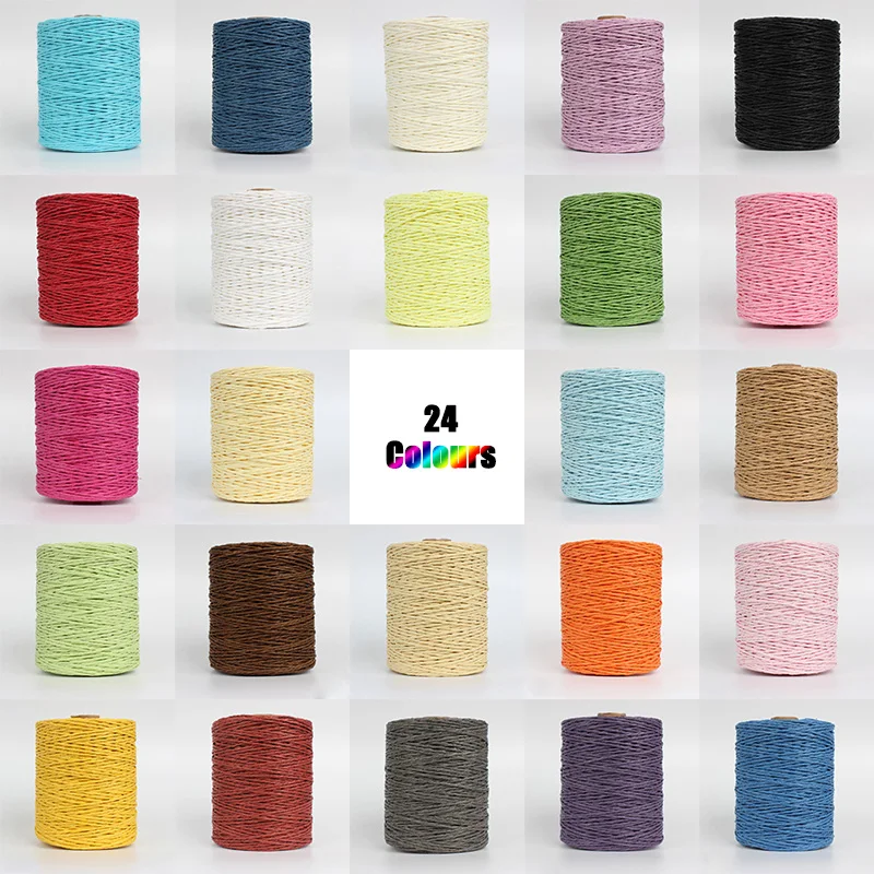 

280 Meter Natural Raffia Straw Yarn For Summer Hand Knit Crochet Hat Handbag Cushion Baskets Knitting Material Colorful Threads