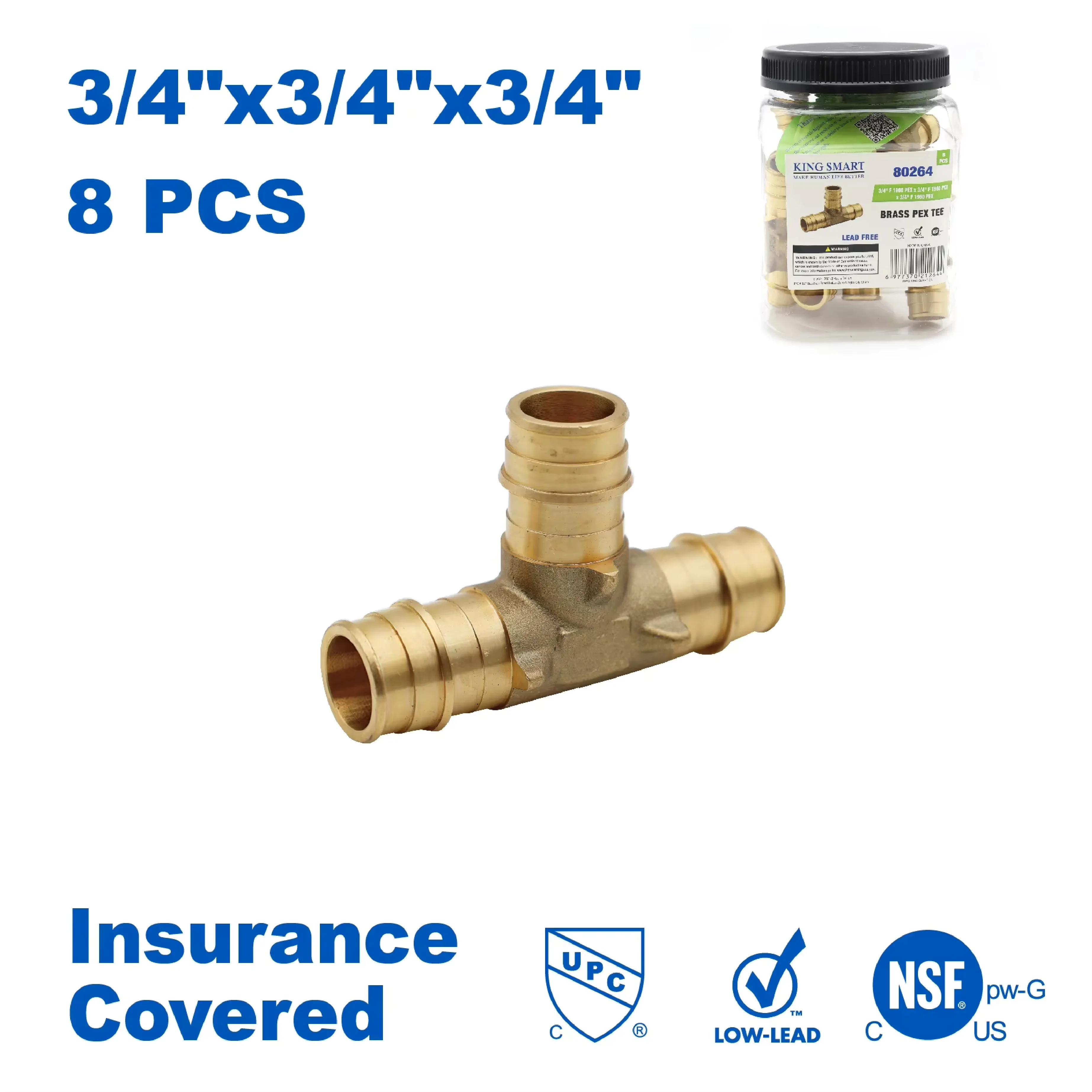 

KING SMART 3/4 дюйма F1960/PEX Футболка расширения PEX; 8 шт./корпус; бессвинцовая латунь; 80264